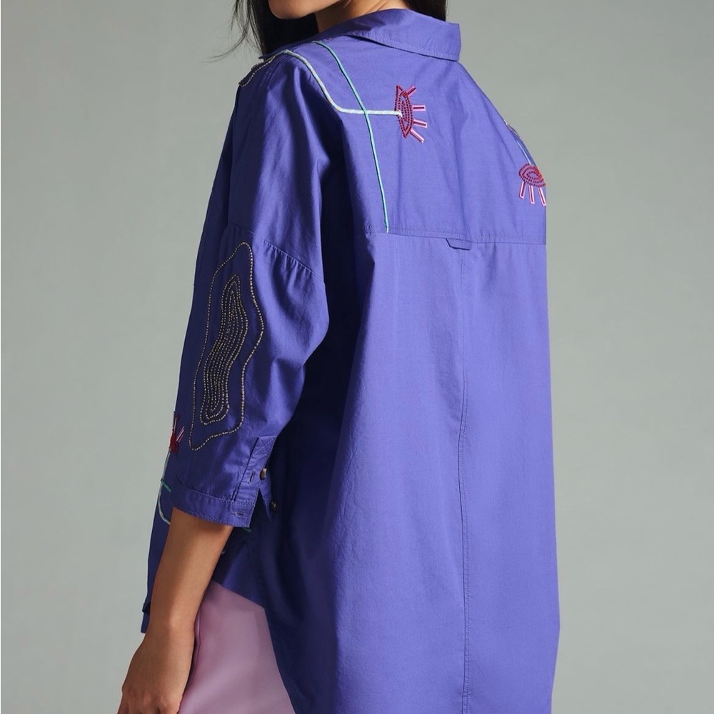 NWT Anthropologie Maeve Purple Embroidered Button Down Shirt - Picture 4 of 12
